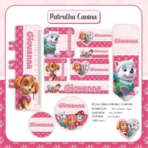 Arquivo Etiqueta Escolar Skye e Everest – etiquetas escolares com as personagens Skye e Everest da Patrulha Canina para personalizar materiais.