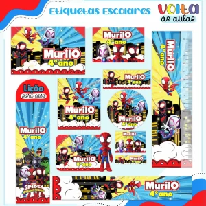 Arquivo Etiqueta Escolar Spidey para imprimir – etiquetas escolares personalizadas com o herói Homem-Aranha.