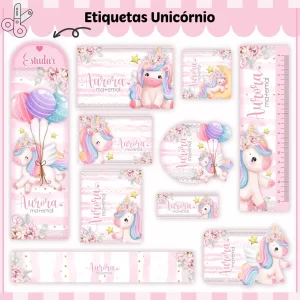 Arquivo Etiqueta Unicórnio Para Editar – etiquetas escolares personalizáveis com unicórnios para deixar os materiais cheios de magia e cor.