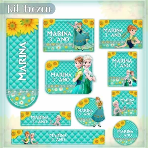 Arquivo Etiqueta da Frozen para caderno – etiquetas escolares personalizadas com Elsa, Anna e Olaf.