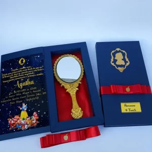 Convite Branca de Neve para editar em Studio, ideal para aniversários infantis e festas temáticas.