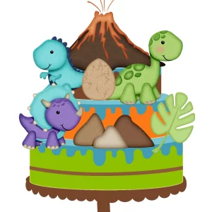 Topo de Bolo Dinossauro Verde Studio para festa de aniversário e decoração temática
