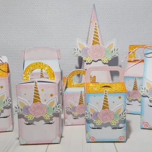 Decoração de aniversário Unicórnio em Studio e PDF para imprimir, ideal para festas infantis temáticas.