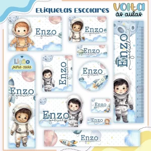 Etiqueta Escolar Astronauta para imprimir – etiquetas escolares personalizadas com tema espacial e astronautas fofos.