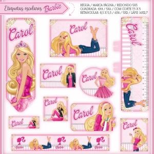 Etiqueta Escolar Barbie Para Imprimir – etiquetas escolares com tema da Barbie para personalizar e organizar materiais escolares.