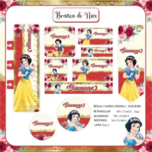 Etiqueta Escolar Branca de Neve – etiquetas escolares personalizadas com o clássico tema da princesa Branca de Neve para imprimir.