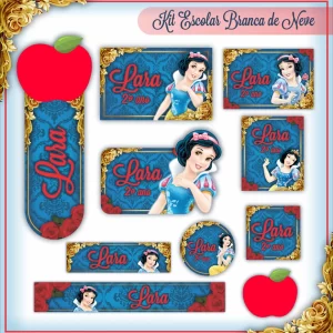 Etiqueta Escolar Branca de Neve Para Imprimir – etiquetas escolares com o tema da princesa Branca de Neve para personalizar materiais com encanto.
