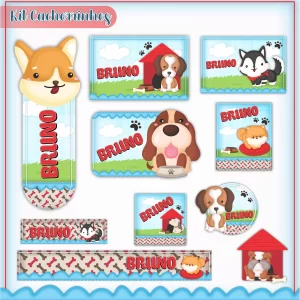 Etiqueta Escolar Cachorrinho para imprimir – etiquetas escolares personalizadas com tema de cachorrinhos fofos.