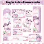 Etiqueta Escolar Dinossauro Rosa