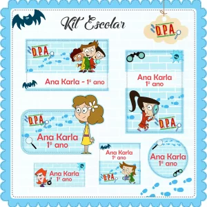 Etiqueta Escolar DPA Para Imprimir – etiquetas escolares personalizadas com o tema Detetives do Prédio Azul, coloridas e divertidas para organizar o material escolar.
