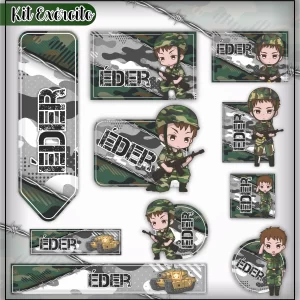 Etiqueta Escolar Exército – etiquetas escolares personalizadas com tema militar, camufladas e cheias de estilo para materiais escolares.