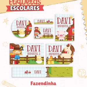Etiqueta Escolar Fazendinha Para Imprimir – etiquetas escolares personalizadas com tema de fazenda e animais fofos.