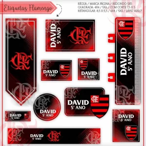 Etiqueta Escolar Flamengo para imprimir – etiquetas escolares personalizadas com o escudo e cores do time Flamengo.