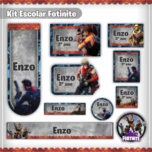 Etiqueta Escolar Fortnite para imprimir – etiquetas escolares personalizadas com tema do jogo Fortnite.