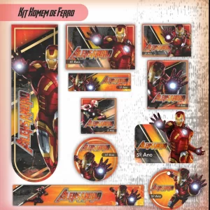 Etiqueta Escolar Homem de Ferro Para Imprimir – etiquetas escolares personalizadas com o herói Homem de Ferro, cores vibrantes e design divertido.