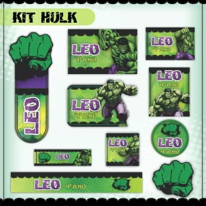 Etiqueta Escolar Hulk Para Imprimir – etiquetas escolares com o super-herói Hulk para personalizar materiais escolares.