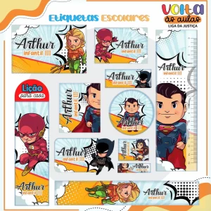 Etiqueta Escolar Liga da Justiça para imprimir – etiquetas escolares personalizadas com heróis da DC Comics.