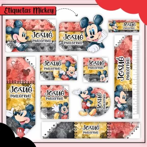 Etiqueta Escolar Mickey Para Editar – etiquetas escolares personalizáveis com o Mickey Mouse para cadernos, livros e estojos.