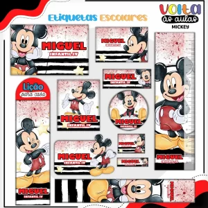 Etiqueta Escolar Mickey para imprimir – etiquetas escolares personalizadas com o personagem Mickey Mouse.
