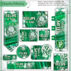 Etiqueta Escolar Palmeiras para imprimir – etiquetas escolares personalizadas com o escudo e cores do time Palmeiras.