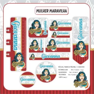 Etiqueta Escolar Personalizada Mulher Maravilha