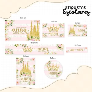 Etiqueta Escolar Personalizada das Princesas – etiquetas escolares com várias princesas para imprimir.