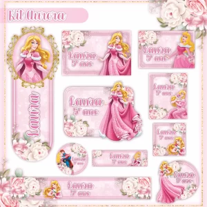 Arquivo Etiqueta Escolar Princesa Aurora – etiquetas escolares com a Princesa Aurora para personalizar materiais com encanto e elegância.