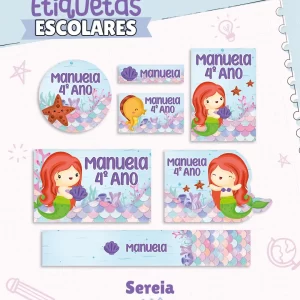 Etiqueta Escolar Sereia para imprimir – etiquetas escolares personalizadas com tema de sereia colorida e divertida.
