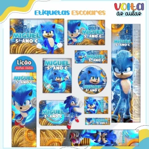 Arquivo Etiqueta Escolar Sonic Para Editar e Imprimir – etiquetas personalizáveis com o personagem Sonic para identificar materiais escolares com velocidade e estilo.