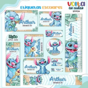 Etiqueta Escolar Stitch para imprimir – etiquetas escolares personalizadas com o personagem Stitch, do filme Lilo & Stitch.