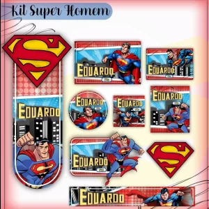 Etiqueta Escolar Super-Homem – etiquetas escolares com o herói Super-Homem para personalizar materiais com força e estilo.