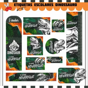 Etiqueta Escolar Tema Dinossauro para imprimir – etiquetas escolares personalizadas com desenhos de dinossauros.