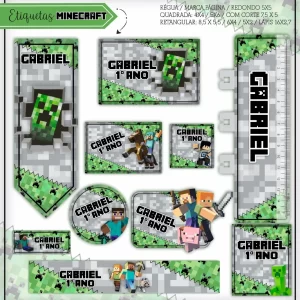 Etiqueta Escolar do Minecraft para imprimir – etiquetas escolares personalizadas com tema do jogo Minecraft.