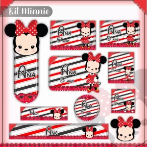 Etiqueta da Minnie Vermelha Para Imprimir – etiquetas escolares personalizadas com a Minnie Vermelha, fofas e divertidas.