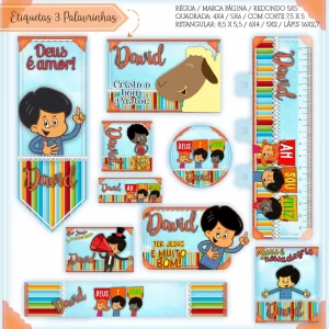 Arquivo Etiquetas Escolares 3 Palavrinhas – etiquetas personalizadas com os personagens do 3 Palavrinhas para identificar materiais escolares com alegria e fé.