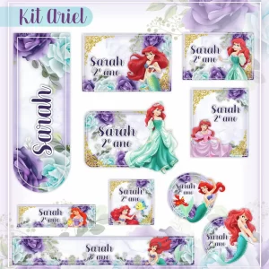 Etiquetas Escolares Ariel Para Imprimir – etiquetas escolares com a Princesa Ariel para personalizar materiais com encanto e cor do fundo do mar.