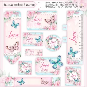 Etiquetas Escolares Borboletas Para Imprimir – etiquetas personalizadas com lindas borboletas coloridas para organizar materiais escolares.
