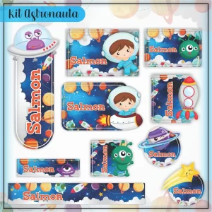Etiquetas Escolares Tema Astronauta – etiquetas espaciais para imprimir e personalizar materiais escolares.