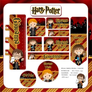 Etiquetas Escolares do Harry Potter – etiquetas escolares com personagens e símbolos de Hogwarts para personalizar materiais com magia.