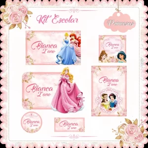 Etiquetas Princesas Disney Para Imprimir – etiquetas escolares personalizadas com as princesas da Disney, coloridas e encantadoras.