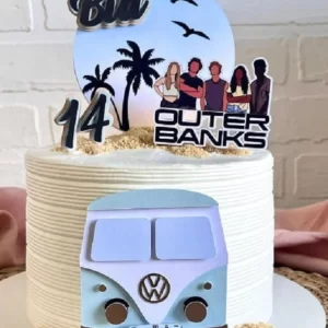 Tema Topo de Bolo Outer Banks Studio para festa de aniversário e decoração temática