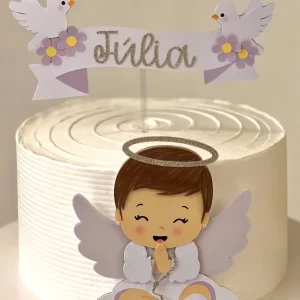 Topo de Bolo Anjinha Batizado Studio para festa de aniversário e decoração temática