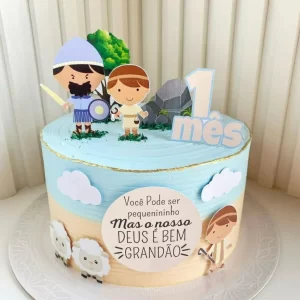 Topo de Bolo Davi e Golias Studio para festa de aniversário e decoração temática
