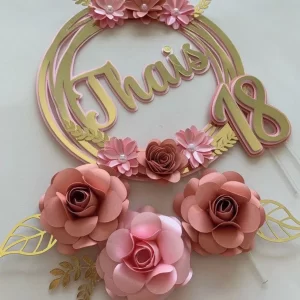 Topo de Bolo Floral Studio para festa de aniversário e decoração temática