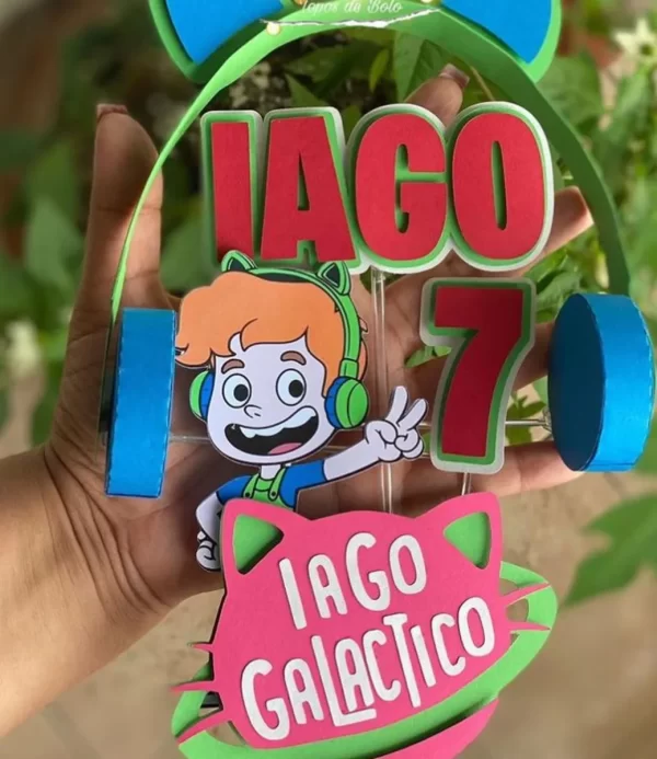Topo de Bolo Gato Galactico Studio