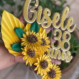 Topo de Bolo Girassol Studio para festa de aniversário e decoração temática
