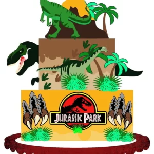 Topo de Bolo Jurassic Park Studio para festa de aniversário e decoração temática