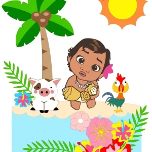 Topo de Bolo Moana Studio para festa de aniversário e decoração temática