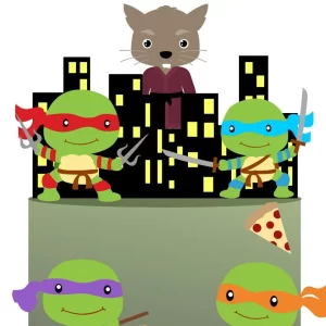Topo de Bolo Tartarugas Ninja Studio para festa de aniversário e decoração temática