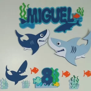 Topo de Bolo Tubarão Studio para festa de aniversário e decoração temática